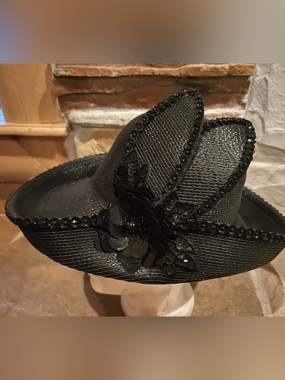 Vintage Deborah New York Black Decorative Women's Straw Hat with Sequin NWT